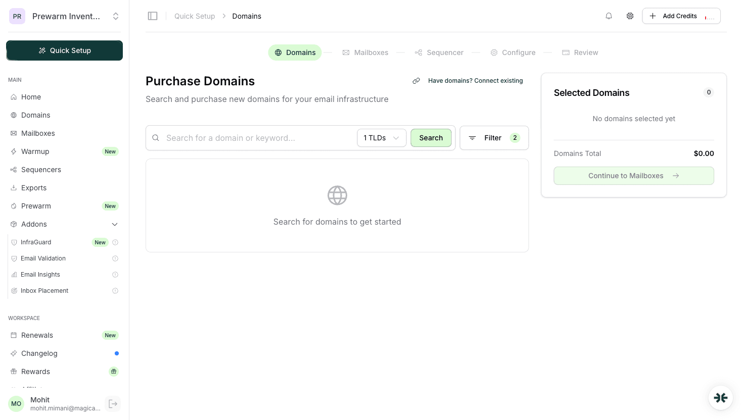 InboxKit quick setup dashboard for French cold email senders